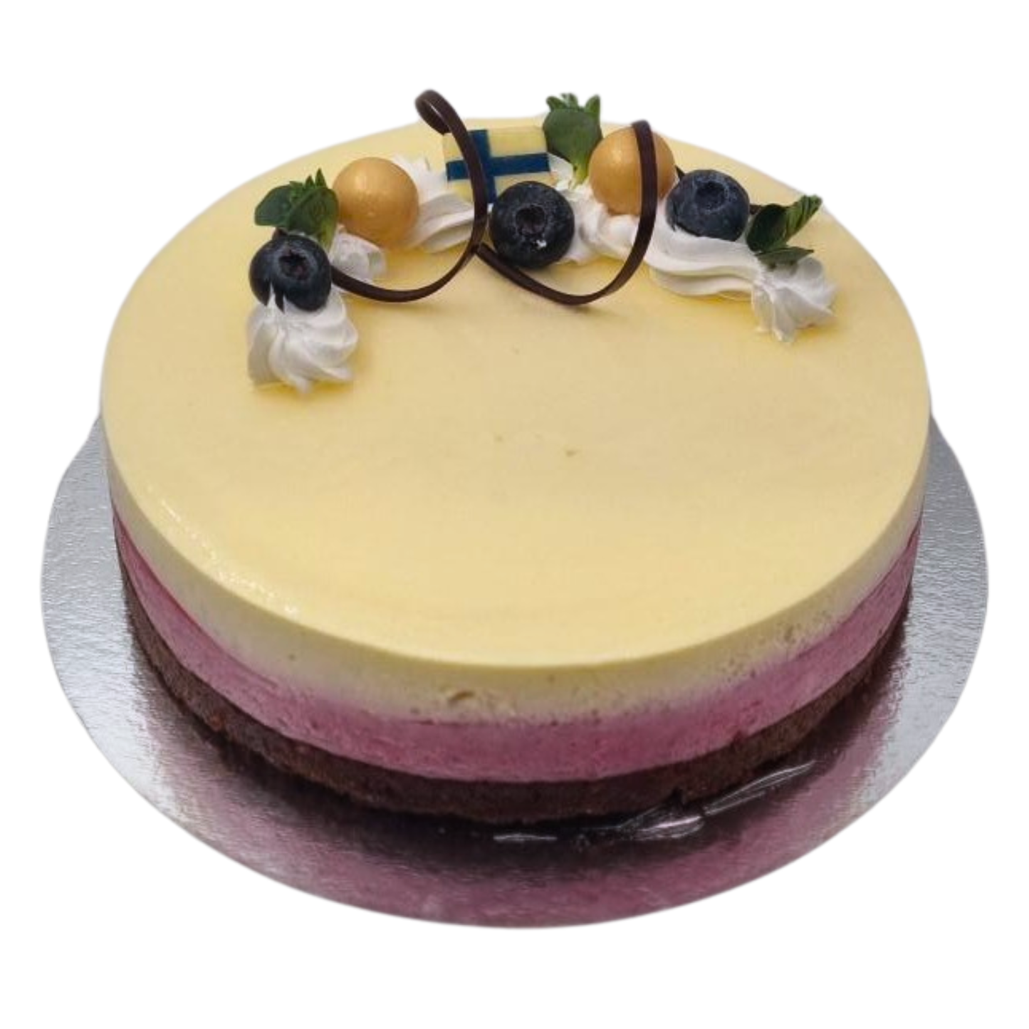 Mustaherukka-valkosuklaahyydykekakku, suklaapohjalla